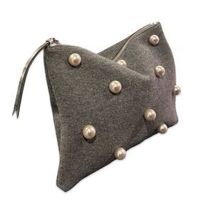BANANA REPUBLIC Pearl-Studded grey zip pouch/clutch